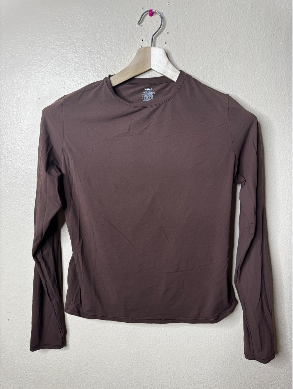 SKIMS Womens XL Brown Long Sleeve Crew Neck Stretch Fitted Shirt Top